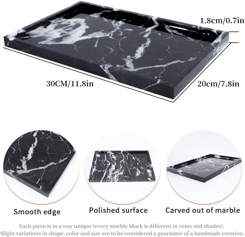 Future stone 100% Natural Marble Serving Tray Luxury Marble Storage Tray for Home Decor Stone Tray for Bathroom/Kitchen/Vanity/Dresser,Plate Holder for Tissues, Candles, Towel - Image 3